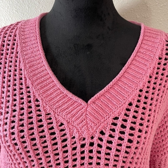 Madewell Pink Open-Knit V-Neck Sweater- Size Medium - Picture 2 of 6